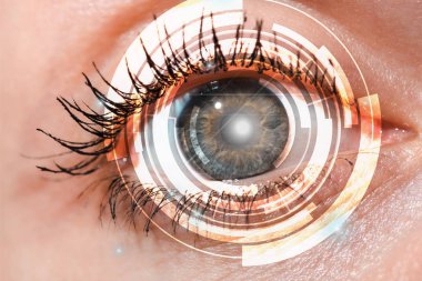 Genç bir kadının kameraya bakışı, internet güvenliği kavramı.