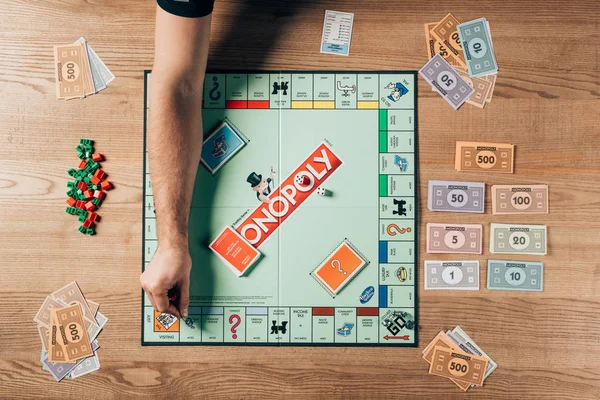 Kyiv Ukraine November 2019 Cropped View Man Playing Monopoly Game — Stock Photo, Image