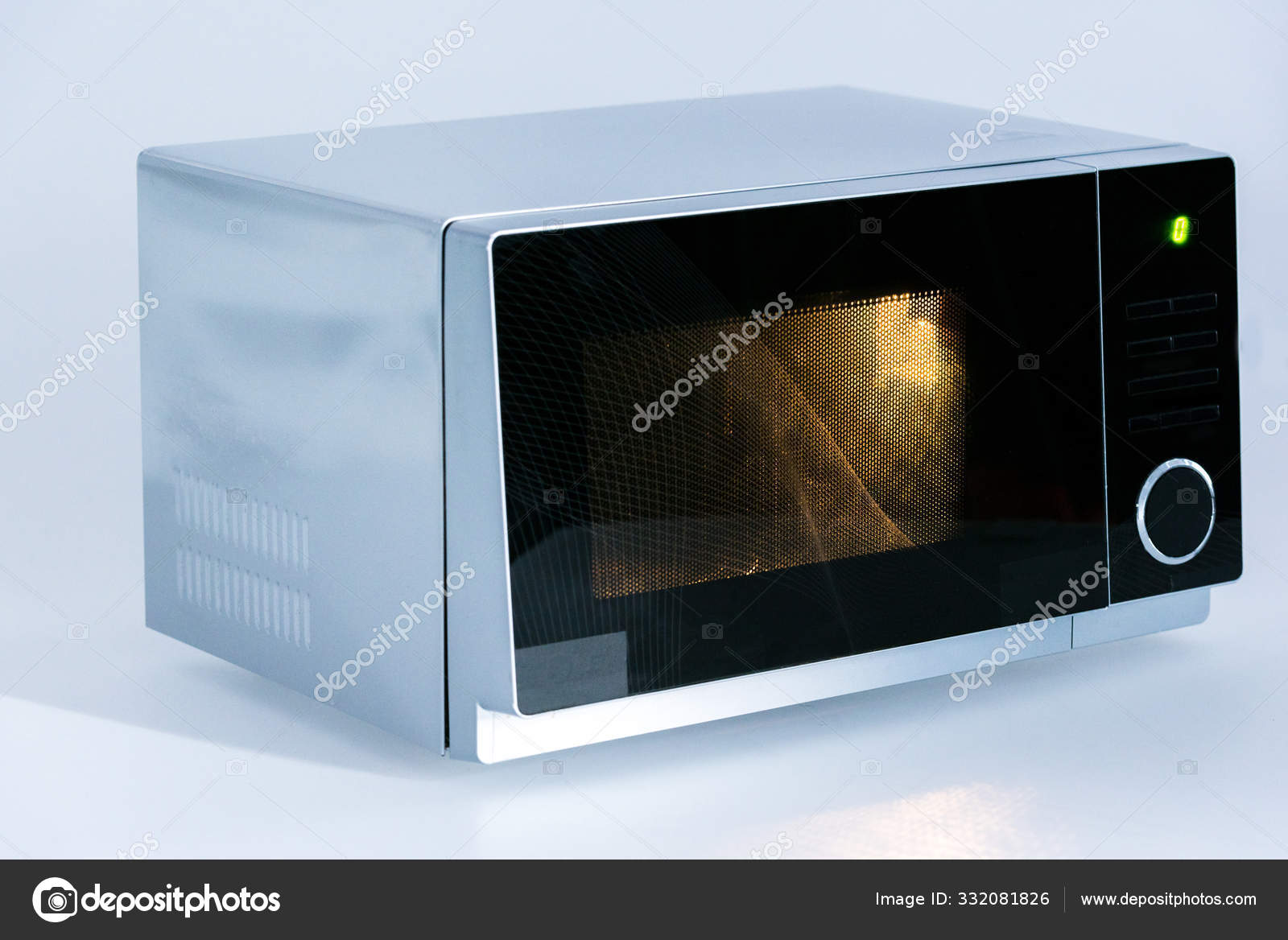 Metal Electrical Microwave Oven Light White Background Stock Photo by