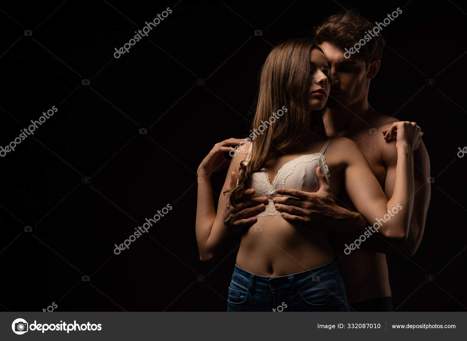 Passionate Young Man Touching Breast Girlfriend Isolated Black Stock Photo by ©HayDmitriy 332087010