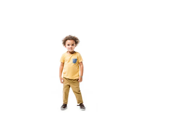 Pequeno Menino Afro Americano Isolado Branco — Fotografia de Stock