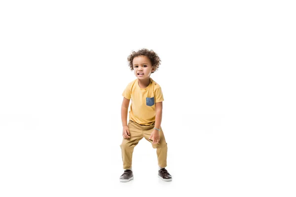 Емоційний Афроамериканський Хлопчик Ізольований Білому — стокове фото