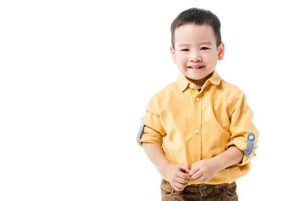 Glücklich Wenig Asiatische Junge Isoliert Auf Weiß — Stockfoto