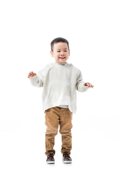 Feliz Pouco Asiático Menino Isolado Branco — Fotografia de Stock