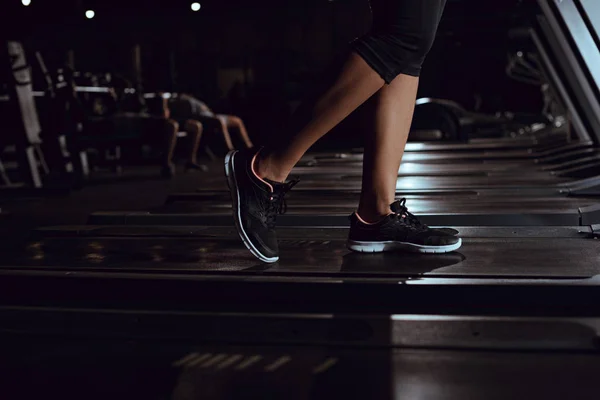 Cropped View African American Woman Wearing Sneakers Treadmill — 스톡 사진