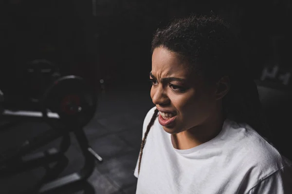 Emotional African American Woman Working Out Gym — 스톡 사진