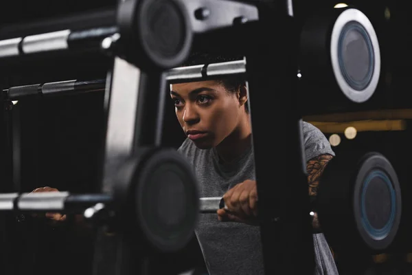 Selective Focus Focused African American Girl Barbells — Stock Photo, Image