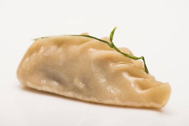 close up view of delicious Chinese boiled dumpling on white background clipart
