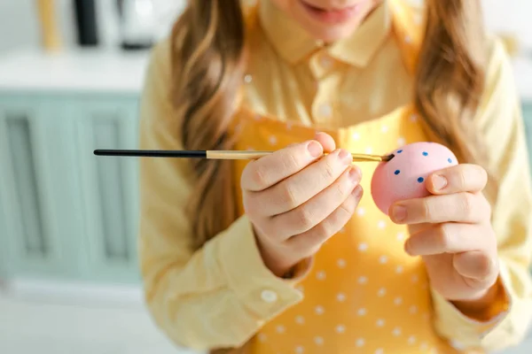 Cropped View Kid Painting Easter Egg Paintbrush Home — ストック写真