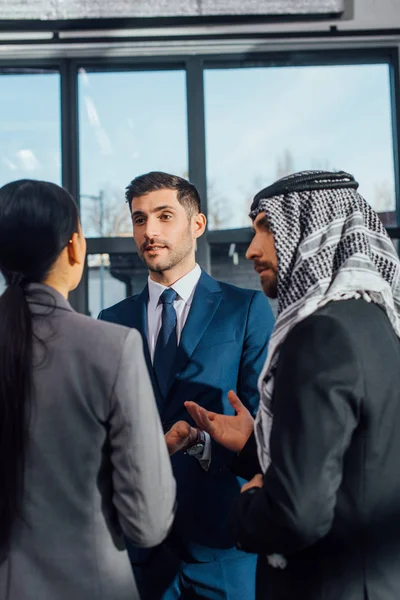 Multicultural Business Partners Discussing Contract Meeting Translator Office — Stock Photo, Image
