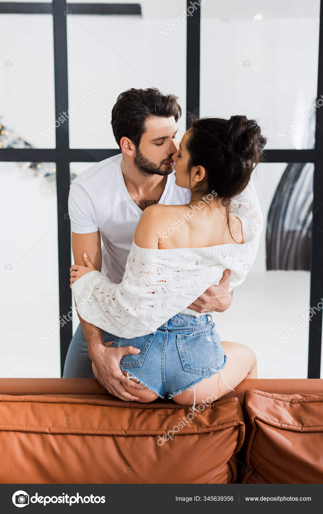 Handsome Man Kissing Touching Buttocks Sensual Girlfriend Couch Stock Photo by ©HayDmitriy 345639356