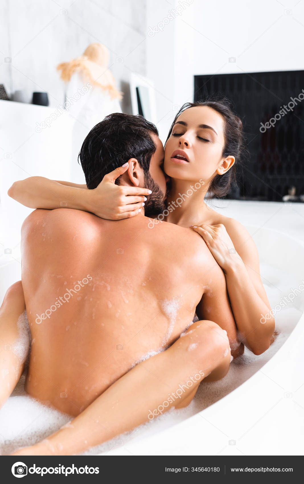 Muscular Man Kissing Neck Hugging Sensual Woman Bathtub Stock Photo by ©HayDmitriy 345640180