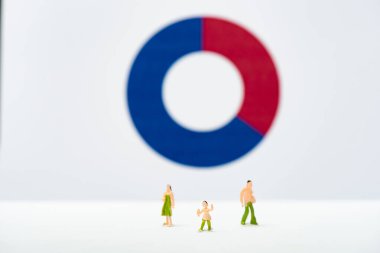 Selective focus of people figures on white surface near diagram at background, concept of inequality clipart