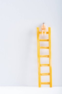 Close up view of doll on ladder on white surface on grey background, concept of equality rights  clipart