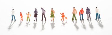 Panoramic shot of people figures on white surface with shadow clipart