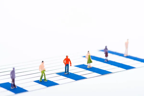 Selective Focus Blue Graphs People Figures Isolated White Concept Equality — Stock Photo, Image
