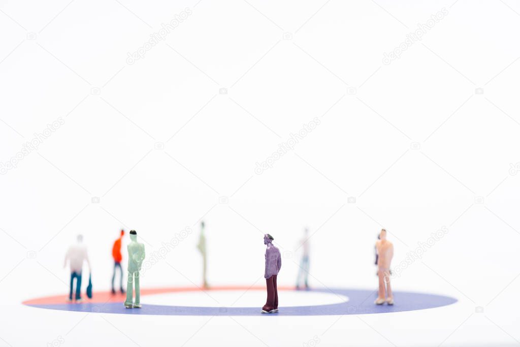 Close up view of people figures on round diagram isolated on white, concept of inequality