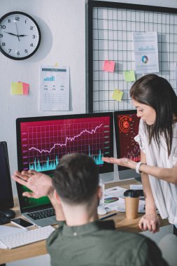 Bilgi güvenliği analistlerinin seçici odak noktası bilgisayar monitörleri ve çizelgeler 