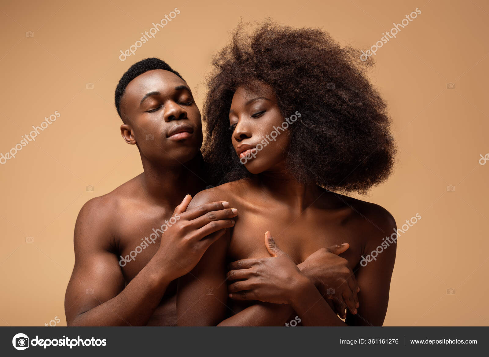 Sexy Naked African American Couple Posing Beige Stock Photo by Â©HayDmitriy  361161276