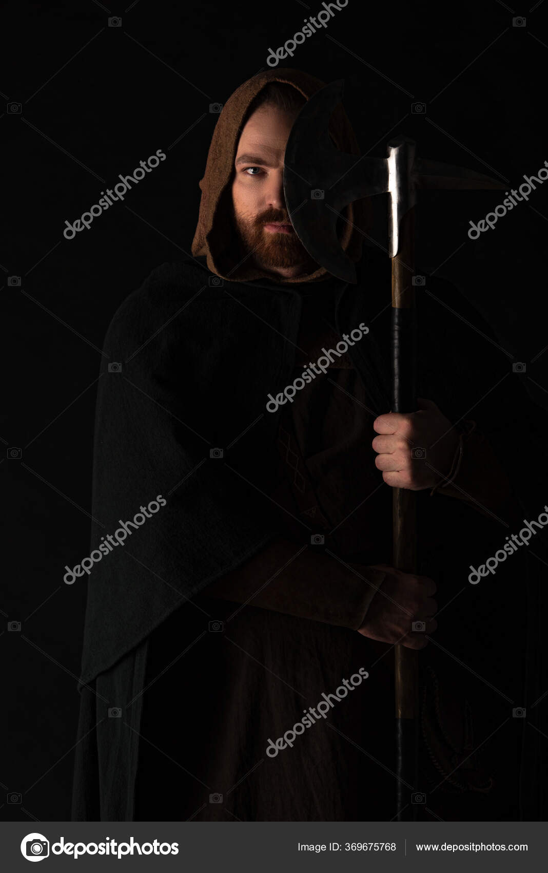 Medieval Scottish Warrior Battle Axe Mantel Isolated Black Stock Photo
