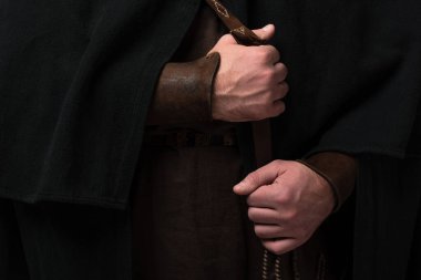 close up view of medieval Scottish man hands clipart