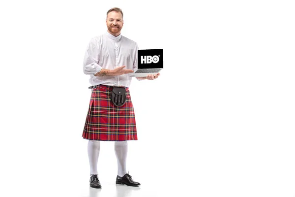 Kyiv Ukraine November 2019 Smiling Scottish Redhead Man Red Kilt — Stock Photo, Image