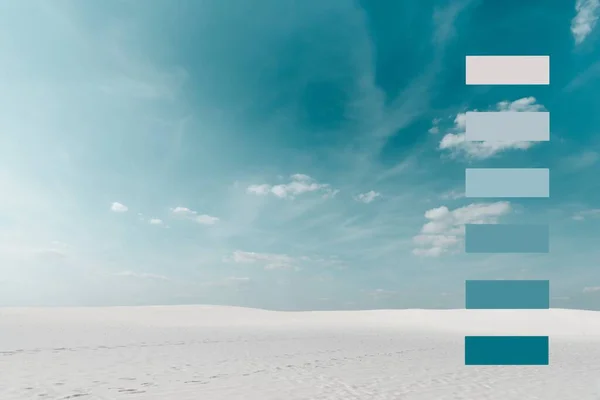 Piękna Plaża Białym Piaskiem Błękitnym Niebem Białymi Chmurami Geometryczną Ilustracją — Zdjęcie stockowe