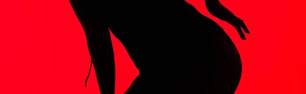 Panoramic shot of black silhouette of sexy buttocks of woman, isolated on red — Stock Photo