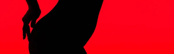 Tiro panorâmico de silhueta preta de nádegas de mulher apaixonada, isolada em vermelho — Fotografia de Stock