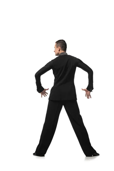Vista posterior de bailarina con estilo realizando tango sobre fondo blanco - foto de stock
