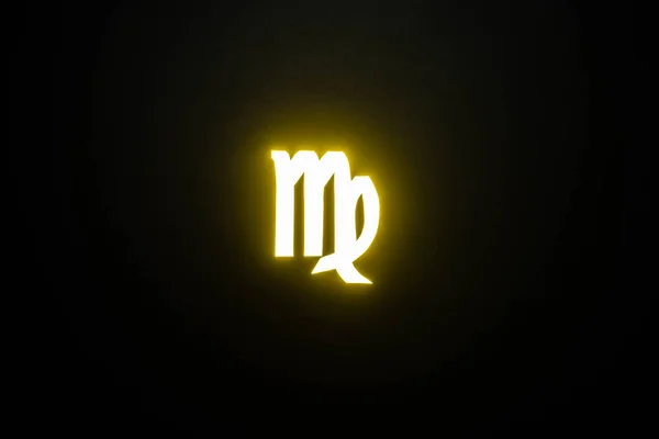 Yellow illuminated Virgo zodiac sign on black background — Stock Photo