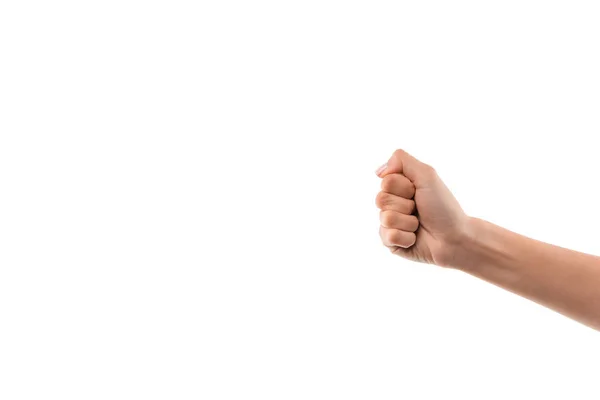 Cropped view of woman showing fist isolated on white — Stock Photo