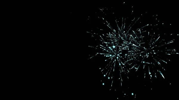 Green festive fireworks in dark night sky, isolated on black — Stock Photo