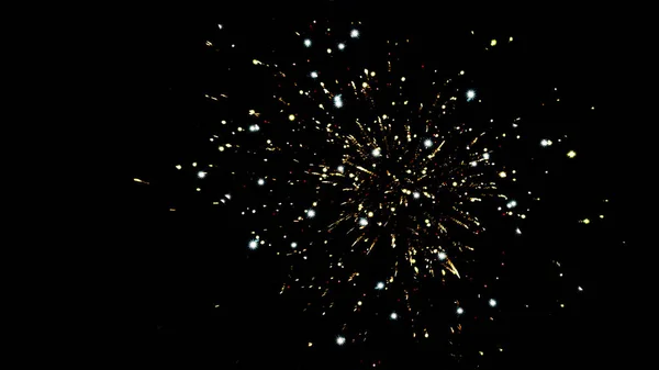 Fuegos artificiales tradicionales dorados en el cielo nocturno, aislados en negro - foto de stock