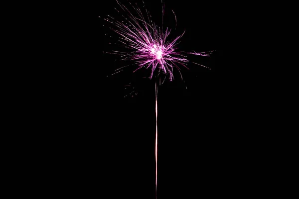 Pink festive firework on party, isolated on black — Stock Photo