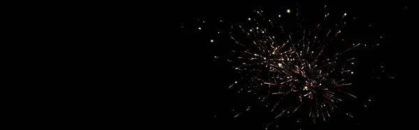 Panoramic shot of festive fireworks on party, isolated on black — Stock Photo