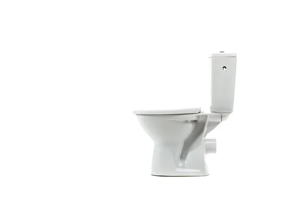 Side view of modern ceramic clean toilet bowl isolated on white — Stock Photo