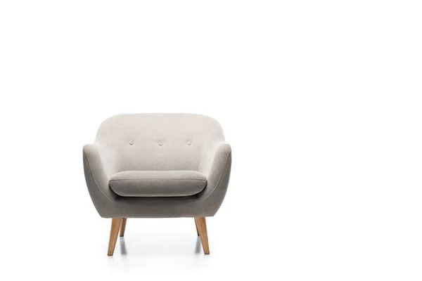 Bequemer grauer moderner Sessel isoliert auf Weiß — Stockfoto