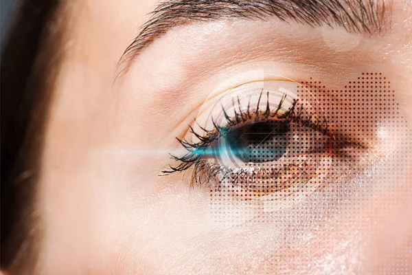 Cropped view of woman looking at camera, internet security concept — Stock Photo