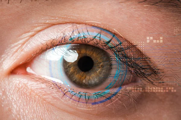 Close up of young woman looking at camera, internet security concept — Stock Photo