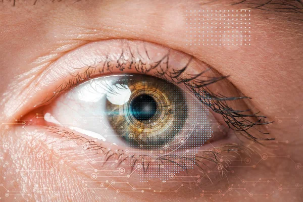 Close up of woman looking at camera, internet security concept — Stock Photo