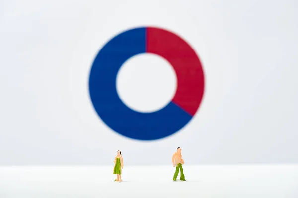 Selective focus of people figures on white surface with diagram at background, concept of inequality — Stock Photo