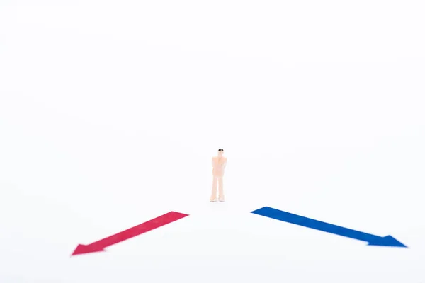 Concept of equality with people figure near red and blue pointers isolated on white — Stock Photo