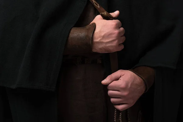 Close up view of medieval Scottish man hands — Stock Photo