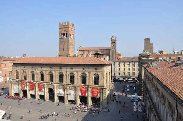 Piazza Maggiore Palazzo Del Podesta Seen Bascilica — Stock Photo, Image