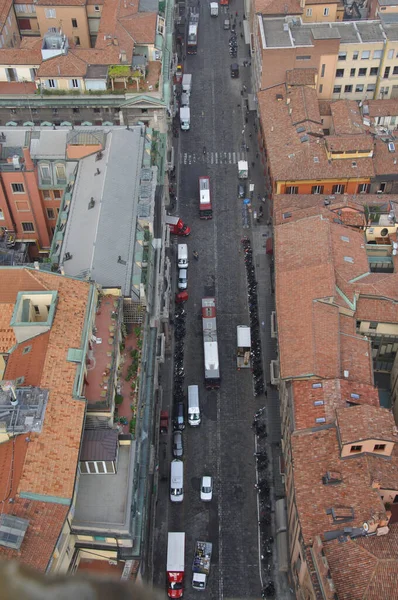 houses and traffic from above of the cit of Bol;ogna