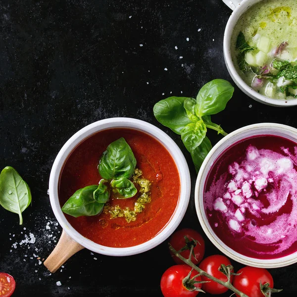 Kalte vegetarische Suppen — Stockfoto