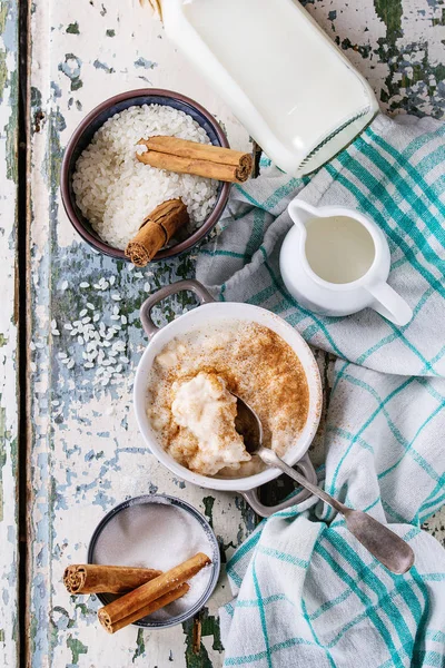 Ingredients for making rice pudding — Stock Photo, Image