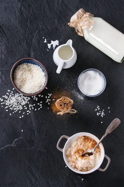 Ingredients for making rice pudding — Stock Photo, Image