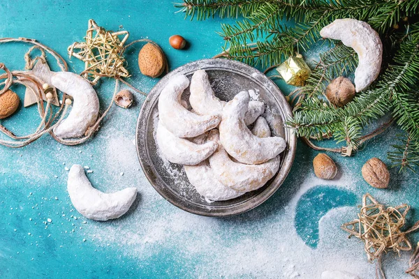 Christmas cookies crescent with holiday decoration — Stock Photo, Image